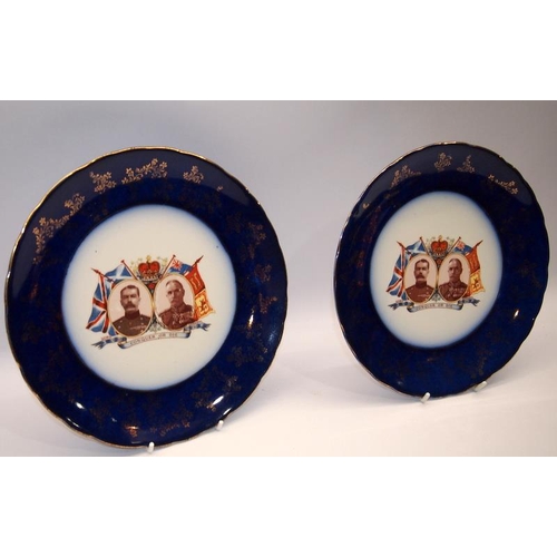 15 - Pair of rare 1901 Boer War commemorative plates. Produced by Wood & Sons with gilded cobalt blue gla... 