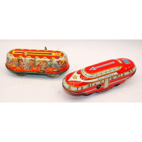 263 - A collection of vintage clockwork and friction litho tinplate toy vehicles. 6 items in lot