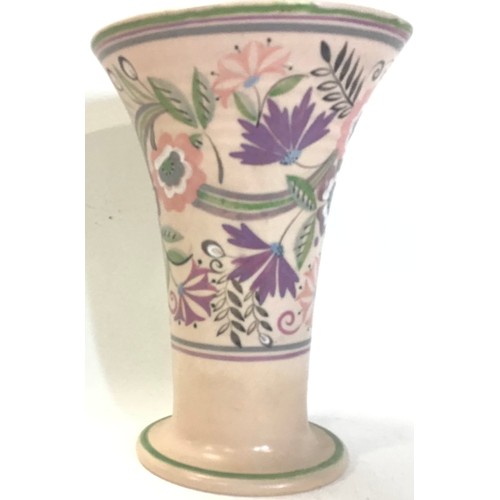 89 - Poole Pottery shape 598 TH pattern large trumpet vase in pastel pink decorated by Hilda Hampton 9