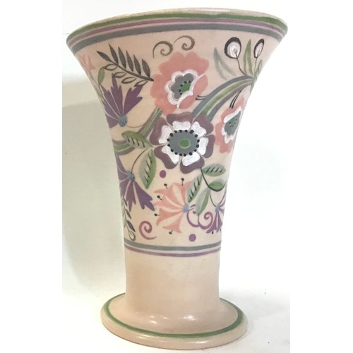 89 - Poole Pottery shape 598 TH pattern large trumpet vase in pastel pink decorated by Hilda Hampton 9