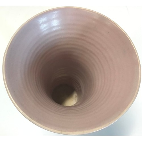 89 - Poole Pottery shape 598 TH pattern large trumpet vase in pastel pink decorated by Hilda Hampton 9