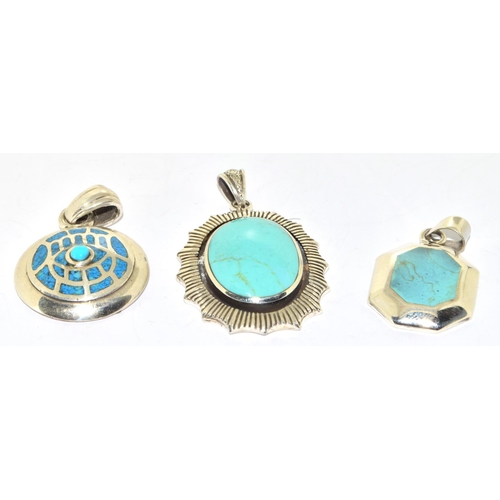 227 - 3 x silver Turquoise pendants