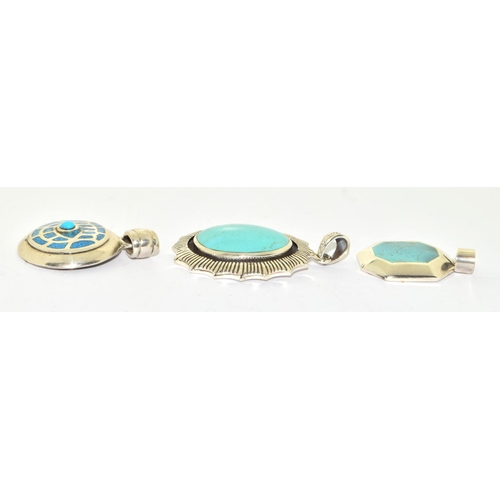 227 - 3 x silver Turquoise pendants