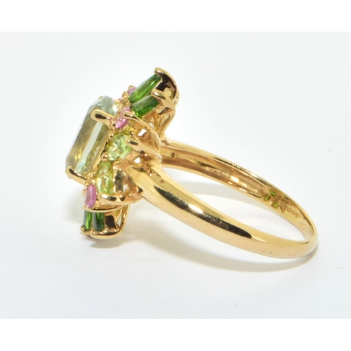 283 - 9ct gold large multi colour semi precious stone statement/cocktail ring 4.8grm size T