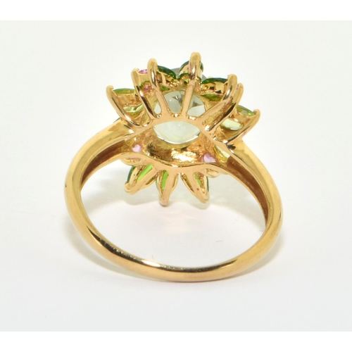 283 - 9ct gold large multi colour semi precious stone statement/cocktail ring 4.8grm size T