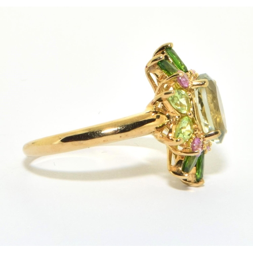 283 - 9ct gold large multi colour semi precious stone statement/cocktail ring 4.8grm size T