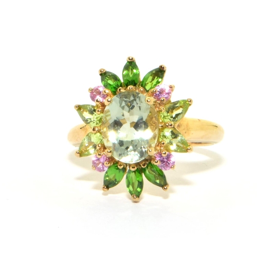 283 - 9ct gold large multi colour semi precious stone statement/cocktail ring 4.8grm size T