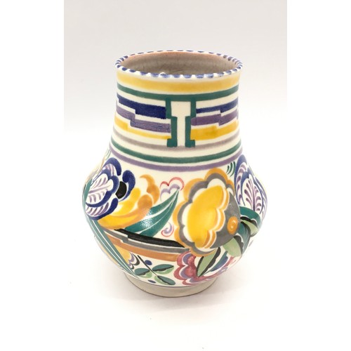 99 - Poole Pottery Shape 443 SM pattern vase decorated by Eileen Prangnell (with unusual Art Deco collar ... 