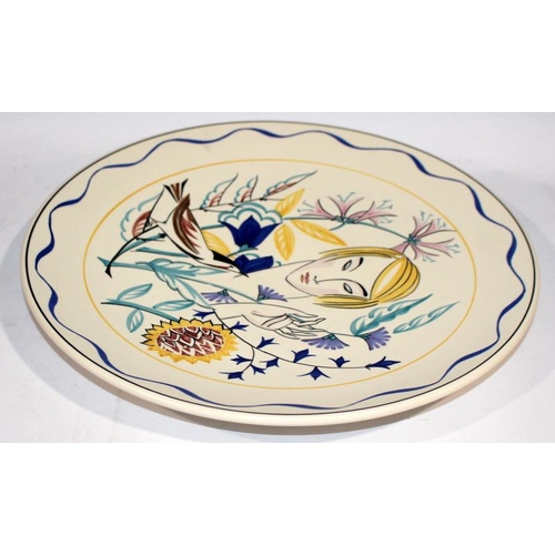 164 - Poole Pottery Sugar for the Birds charger signed of sample by Nikki Massarella 13.25