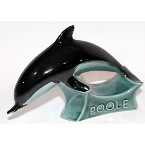 74 - Poole Pottery advertising Dolphin in blue & black together with one other in unusual gold colourway ... 