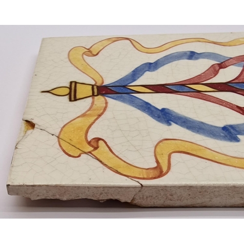 424 - Pilkington's Tiles hand painted large tile depicting a Maypole (Trademark) c1910, 12