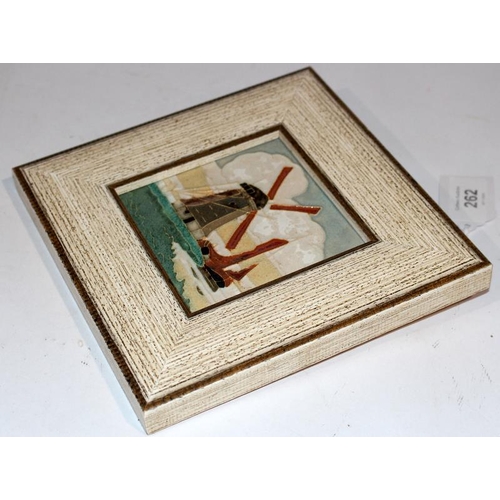 262 - Cloisonne tile by De Porceleyne Fles for Ablett Bell & Co depicting a windmill c1930s 4”sq in modern... 