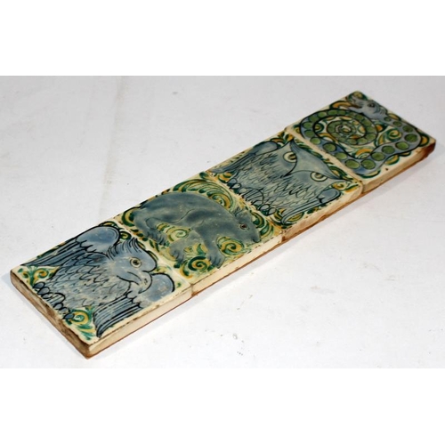 283 - Set of 4 hand painted tiles by John Pearson c1905 each tile 3”sq mounted on board, some surface rubb... 