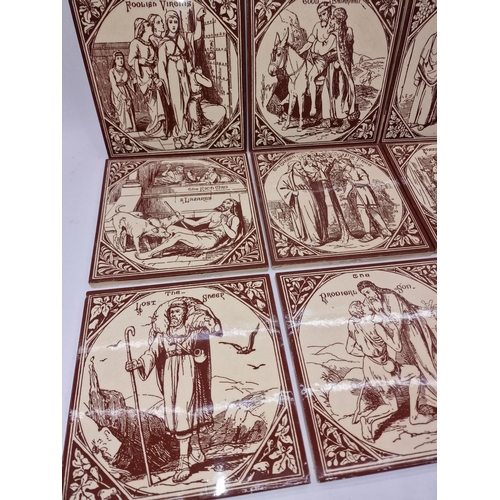 203 - Set of 10 block printed tiles by Maw & Co depicting the parables of Christ c1880 each tile 8” sq des... 