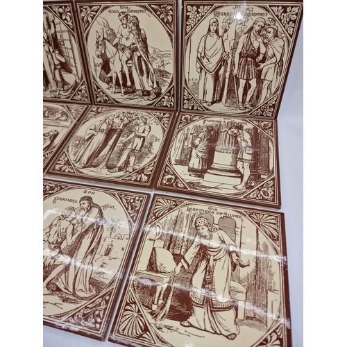 203 - Set of 10 block printed tiles by Maw & Co depicting the parables of Christ c1880 each tile 8” sq des... 