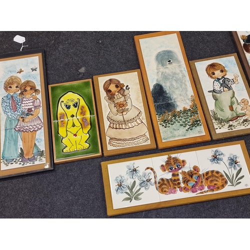 436 - Jersey Pottery quantity of framed tile panels (7) plus Packard and Ord 