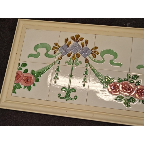 441 - T & R Boote large 12 tile framed Art Nouveau floral tile panel. 40 x 16