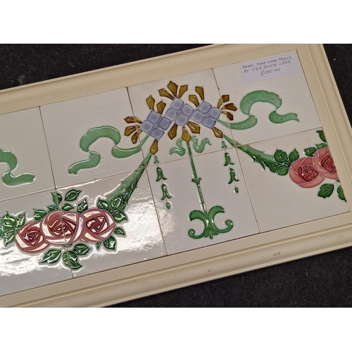 441 - T & R Boote large 12 tile framed Art Nouveau floral tile panel. 40 x 16