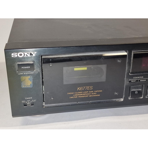 112 - Sony TC-K677ES Stereo Cassette Deck. Lights up when connected to power but will require a service.