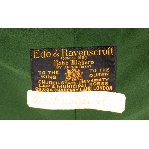 11 - Quality genuine Ede and Ravenscroft The President university Chancellor's ceremonial gown of green c... 