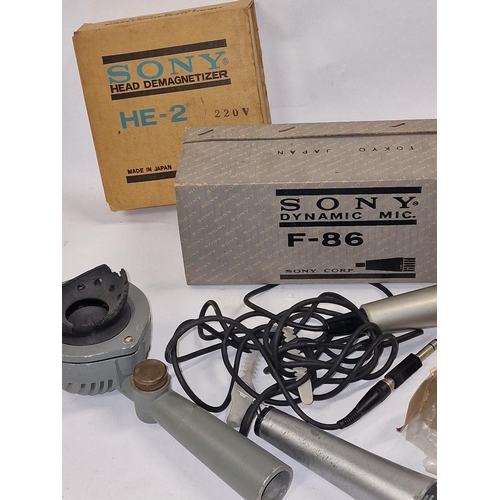 132 - Collection of vintage boxed and unboxed microphones to include Sony. Offered untested.