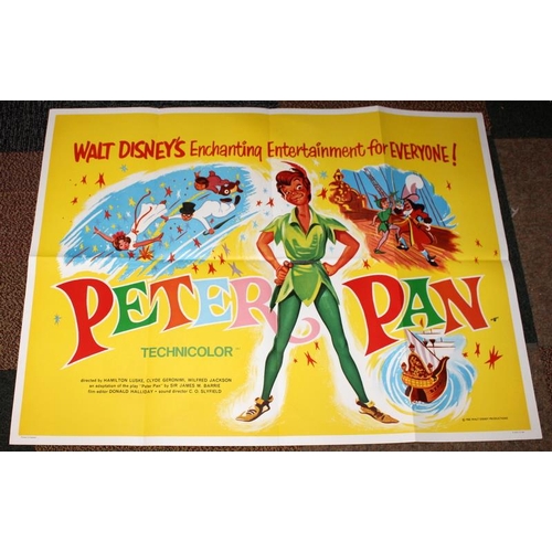 58 - Vintage Disney folded quad poster: Peter Pan. 101cms x 76cms.