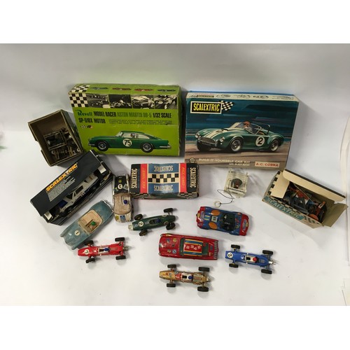 199 - Selection of Vintage Scalextric together with Revell model aston artin empty box and a Scalextric a.... 