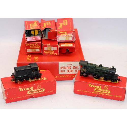 178 - Collection of vintage Tri-ang OO gauge locomotives and goods wagons, including R350 loco, R253 shunt... 