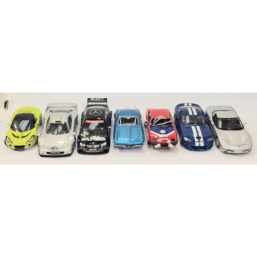 202 - 7 large scale Diecast car models to include Maisto, Burago etc