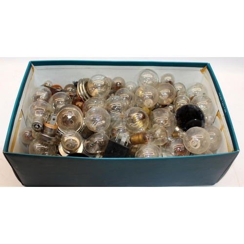 98 - Large box of vintage motorcycle/motor car light bulbs, filaments appear to be intact on those checke... 