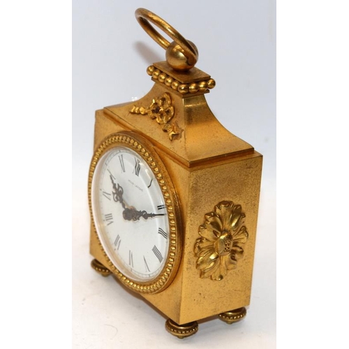 191 - Vintage Hour Lavigne mechanical gilded brass mantel/bedside alarm clock. Runs when wound, not tested... 