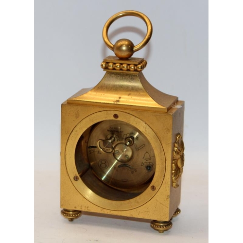 191 - Vintage Hour Lavigne mechanical gilded brass mantel/bedside alarm clock. Runs when wound, not tested... 