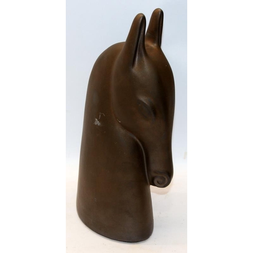 214 - Modernist horse's head fashioned from terracotta with a bronzed effect finish, designed by Anette Ed... 