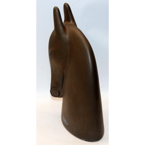 214 - Modernist horse's head fashioned from terracotta with a bronzed effect finish, designed by Anette Ed... 