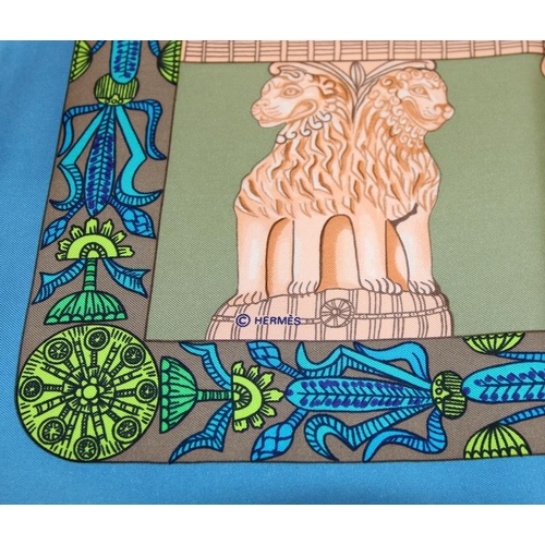 243 - Hermes 'Torana' silk scarf, designed in 1987 by Annie Faivre. Indian Torana design with turquoise bo... 