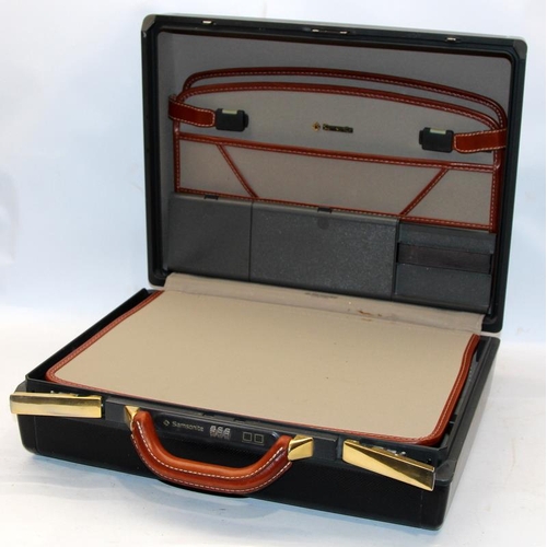 244 - 2 x Quality Samsonite Observer hard shell case briefcases with combination locks. Grey with tan leat... 