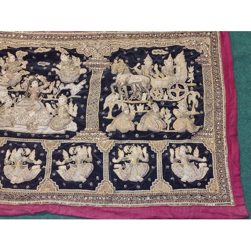 275 - Large vintage Balinese tapestry depicting animals and figures 174x90cm.