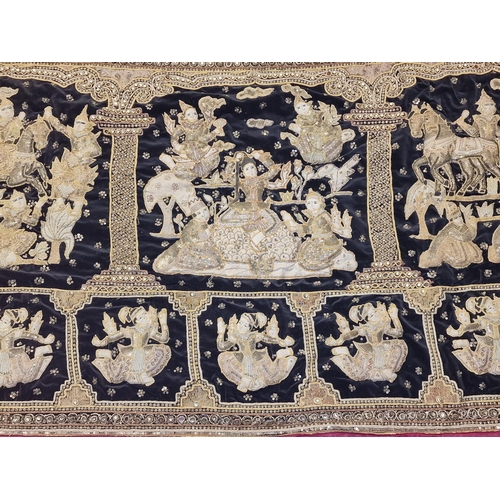 275 - Large vintage Balinese tapestry depicting animals and figures 174x90cm.