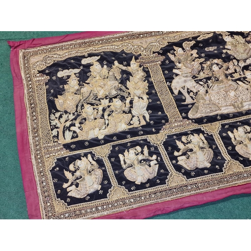 275 - Large vintage Balinese tapestry depicting animals and figures 174x90cm.