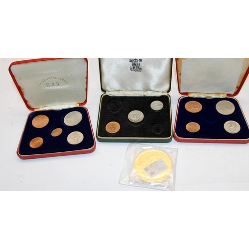 254 - Three presentation cases containing commemorative coins from around the world. Royal and historic ev... 