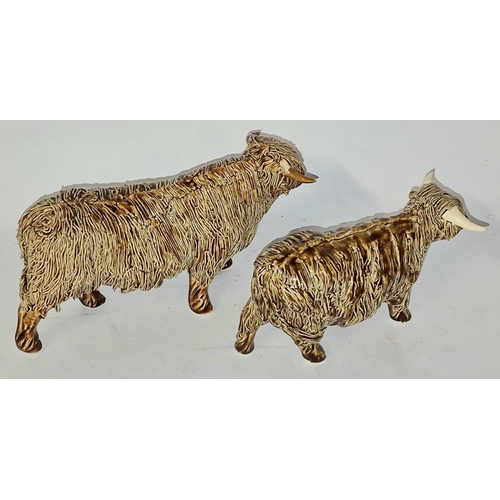 298 - Two Highland Cows by Castle Wynd pottery circa 1950-60 signed to the underside