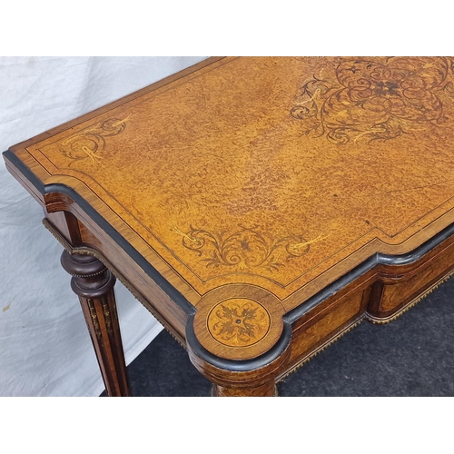 314 - Napoleon III walnut marquetry inlaid card table on turned fluted supports 70x90x45cm closed