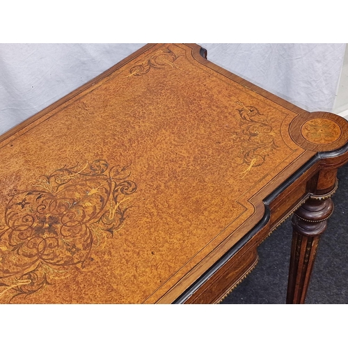 314 - Napoleon III walnut marquetry inlaid card table on turned fluted supports 70x90x45cm closed