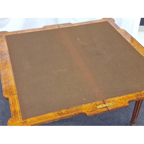 314 - Napoleon III walnut marquetry inlaid card table on turned fluted supports 70x90x45cm closed