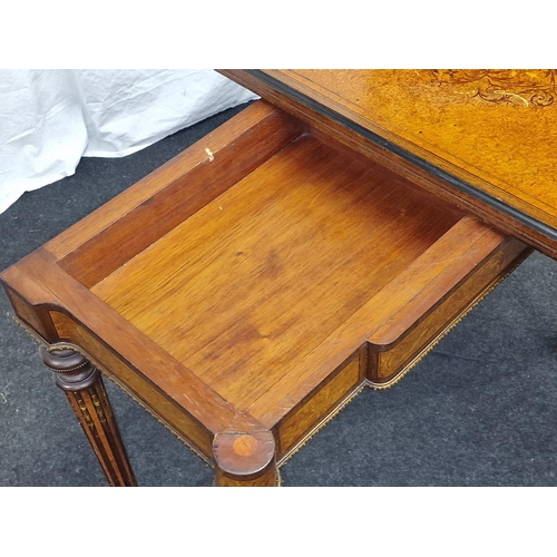 314 - Napoleon III walnut marquetry inlaid card table on turned fluted supports 70x90x45cm closed