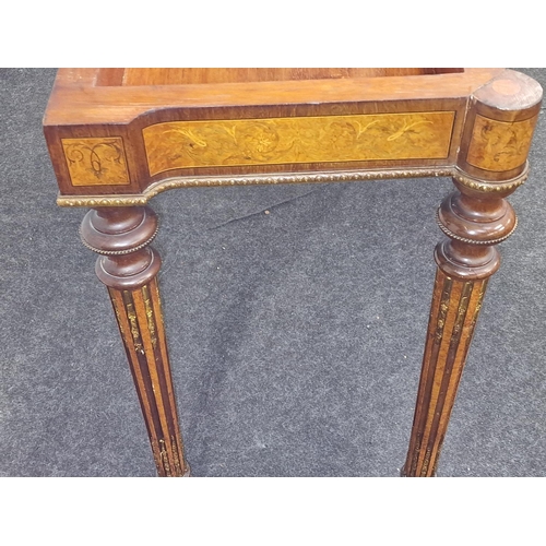 314 - Napoleon III walnut marquetry inlaid card table on turned fluted supports 70x90x45cm closed