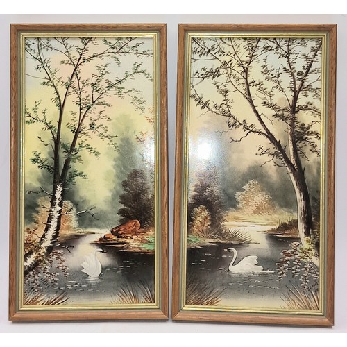 365 - Pair of hand painted framed tile panels, Spring & Summer, signed to front each 7