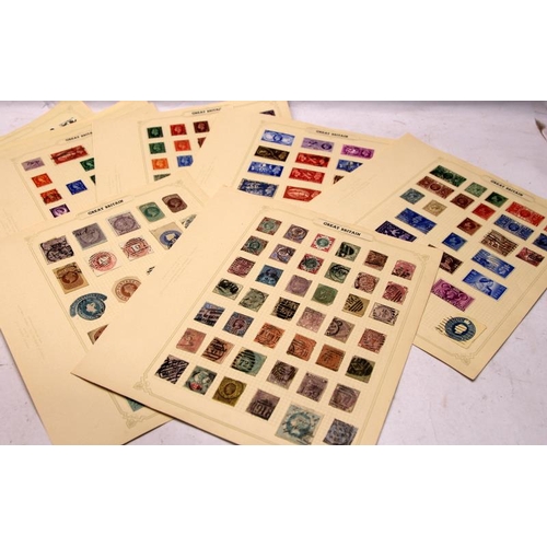 323 - A collection of GB postage stamps across a number of loose album leaves. Good near two pages of Vict... 