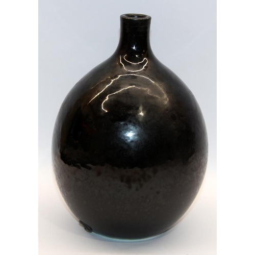 34 - Poole Pottery Studio bulbous vase thrown by Alan White decorated in a mottled black glaze, 24cms c/w... 