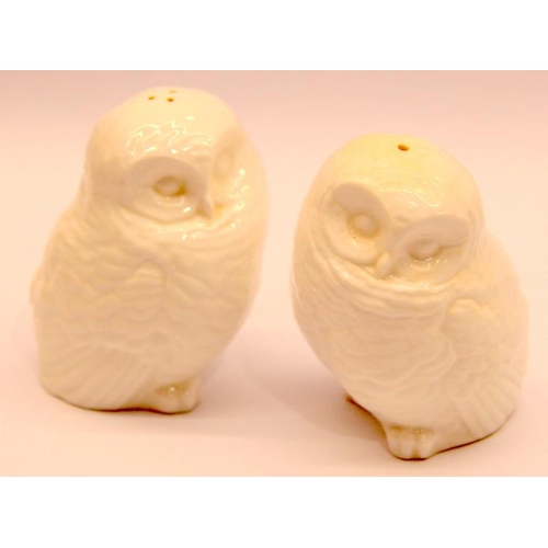 46 - Vintage Poole Pottery white tawny owl salt and pepper shakers with stoppers c/w a mid century Poole ... 